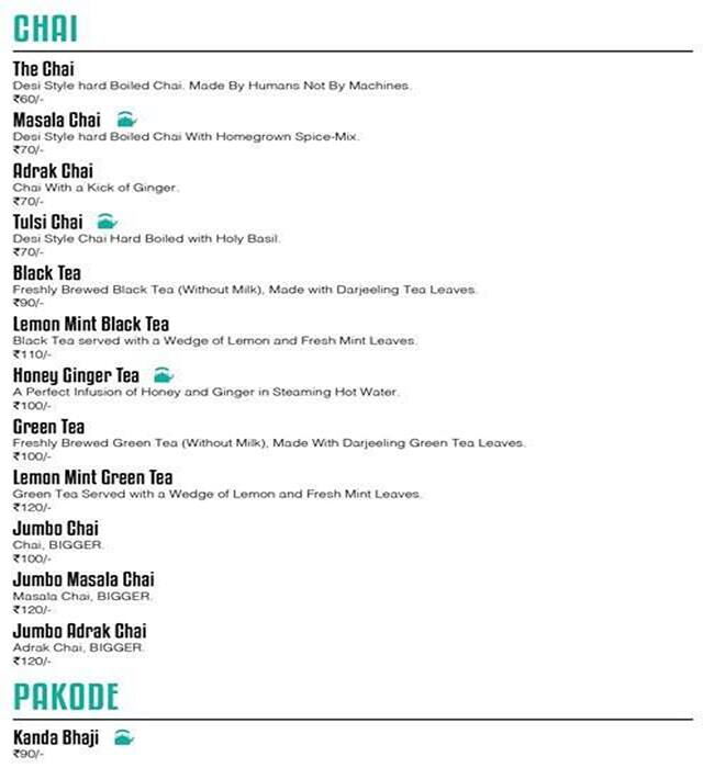 Chai menu