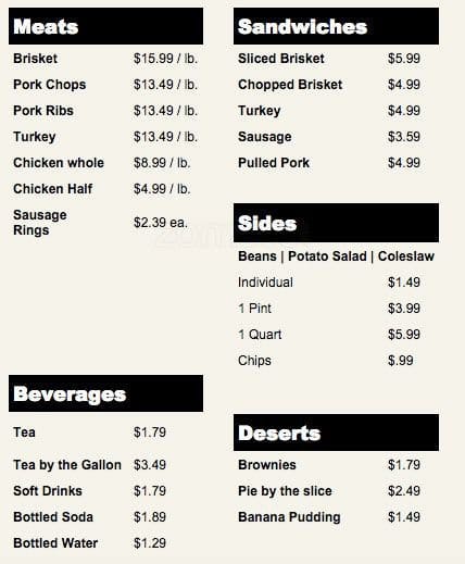 Menu at Hays County Barbeque Restaurant, San Marcos