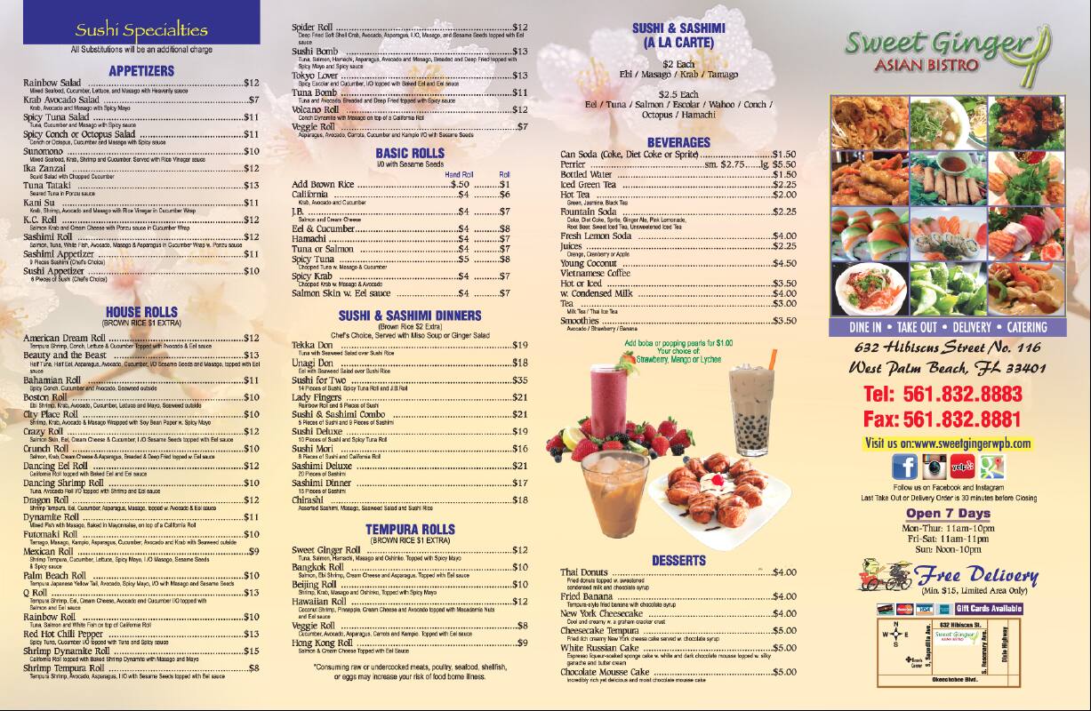 Sweet Ginger Asian Bistro a Miami Foto del Menu con Prezzi