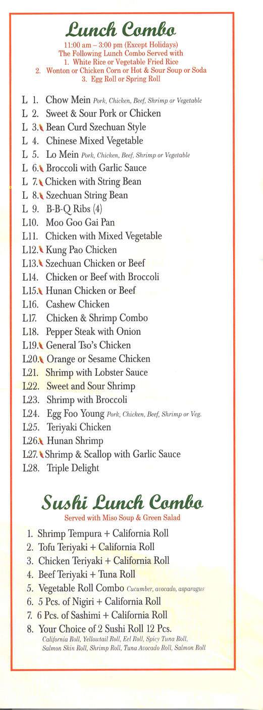 Menu at Chopstix Forest Hill restaurant, Forest Hill, Rock Spring Rd