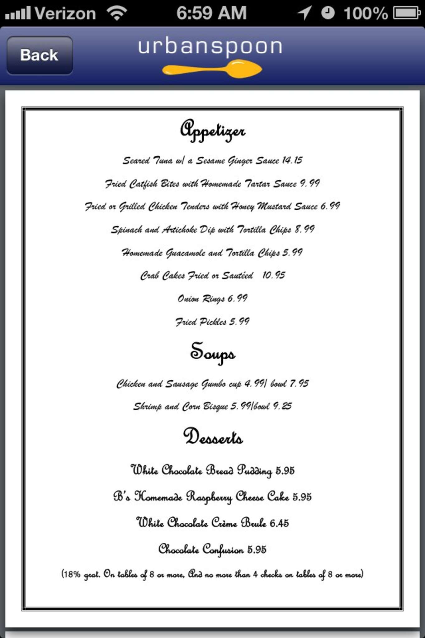 Menu at The Atchafalaya Restaurant Idlewild Golf Course, Patterson