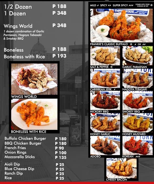 Frankie's New York Buffalo Wings Menu Zomato Philippines