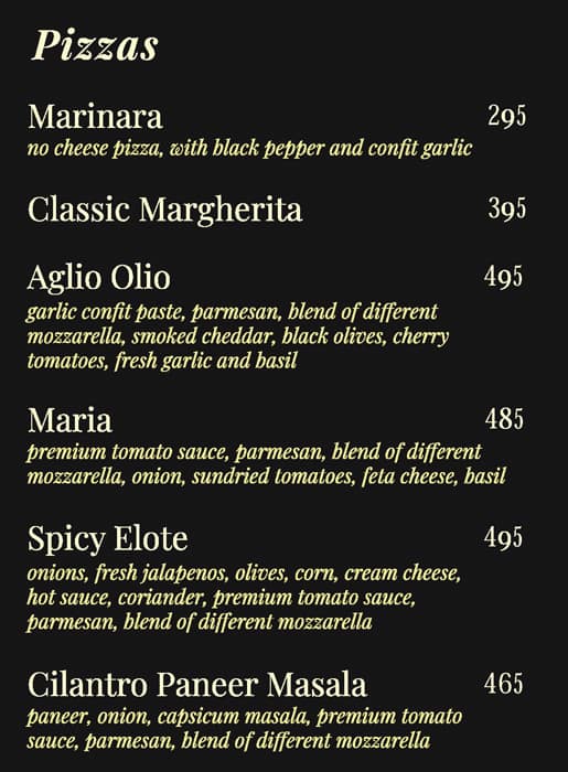Tiato (Formerly Olio Pizzeria) menu