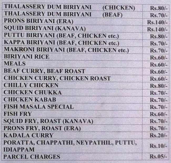 Mallu's Hut menu