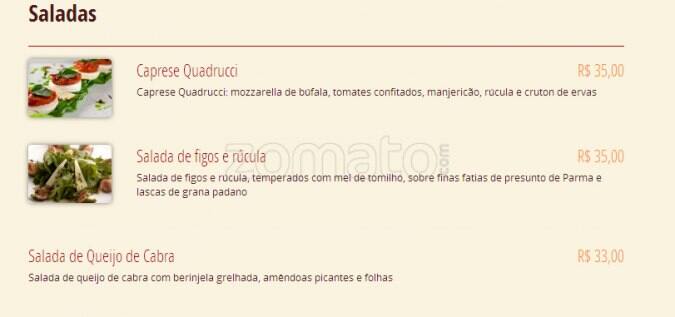 Quadrucci cardápio