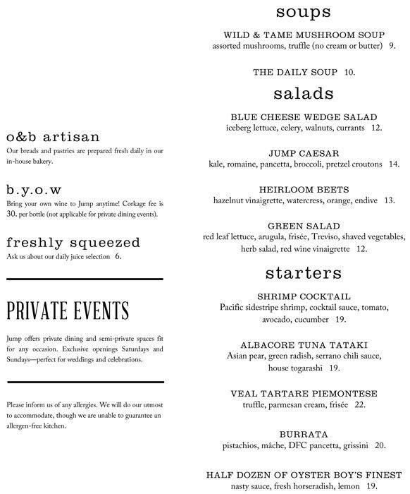 Jump Menu, Menu for Jump, Financial District, Toronto Urbanspoon/Zomato