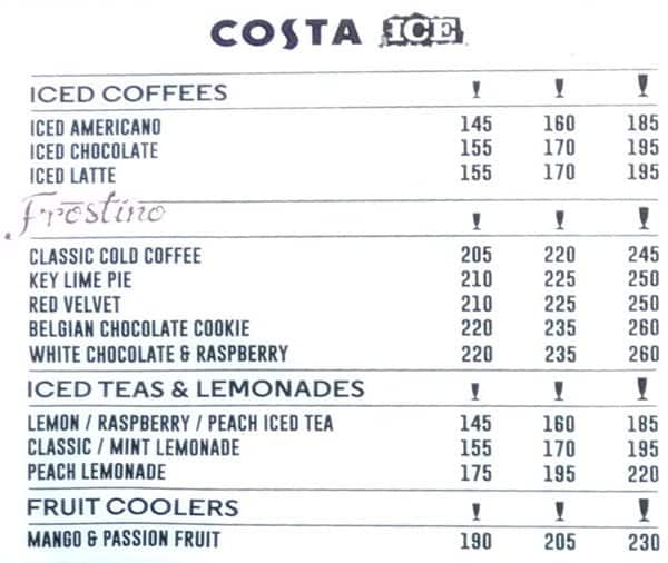 Costa Coffee Menu, Menu for Costa Coffee, C Scheme, Jaipur Zomato