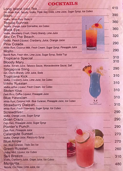 Tropicana Beach Shack. menu