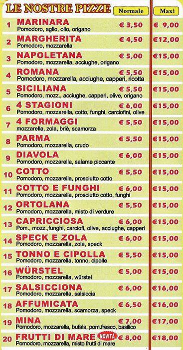 Menu di La Maria 