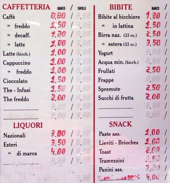 Menu di Caffè del Viale 