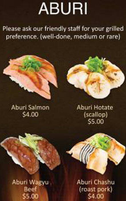 Sushi Train menu