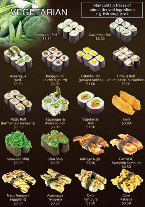 Sushi Train menu