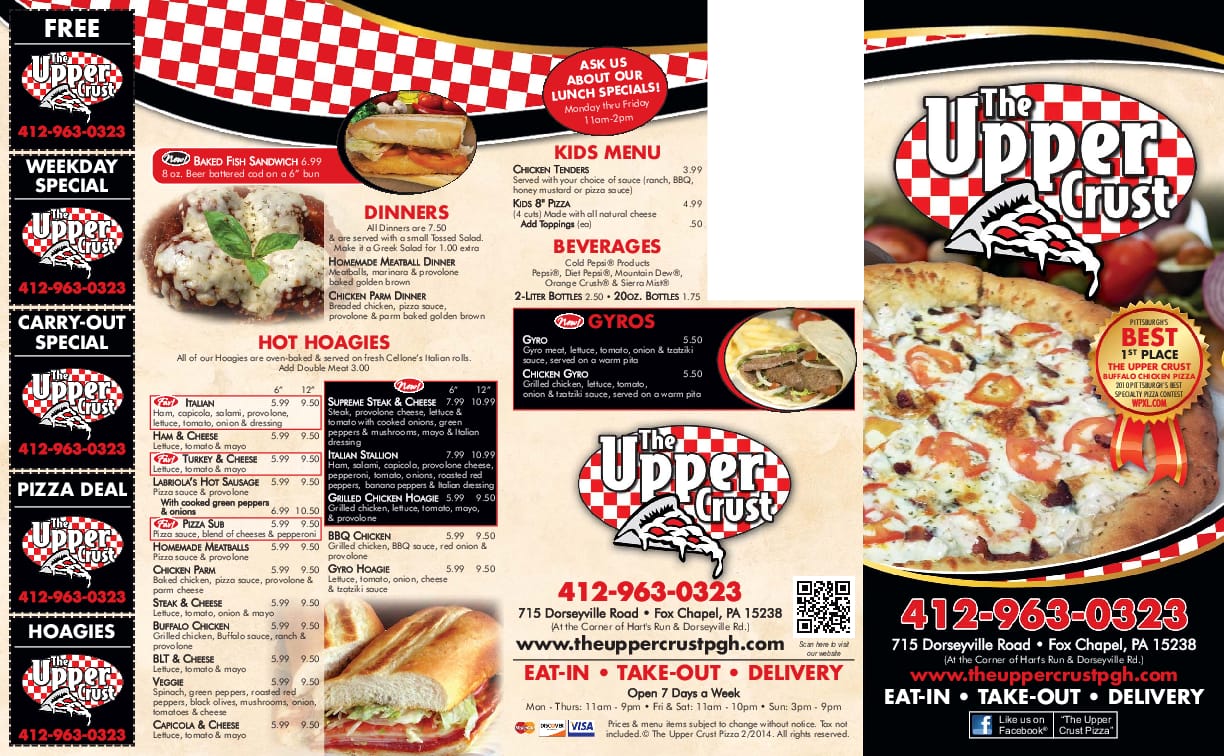 The Upper Crust Pizza Menu Menu For The Upper Crust Pizza Glenshaw