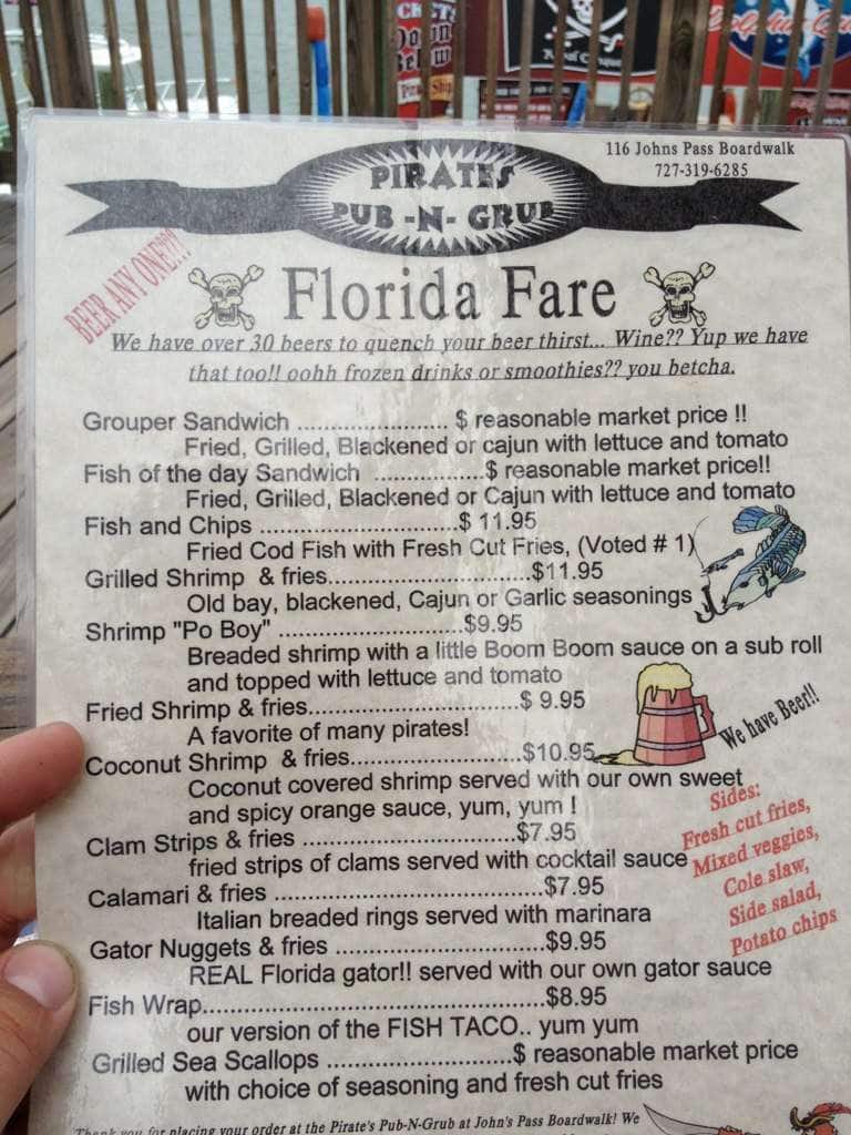 Pirates Pub N Grub Menu Menu For Pirates Pub N Grub Madeira Beach Redington Beach Tampa Bay