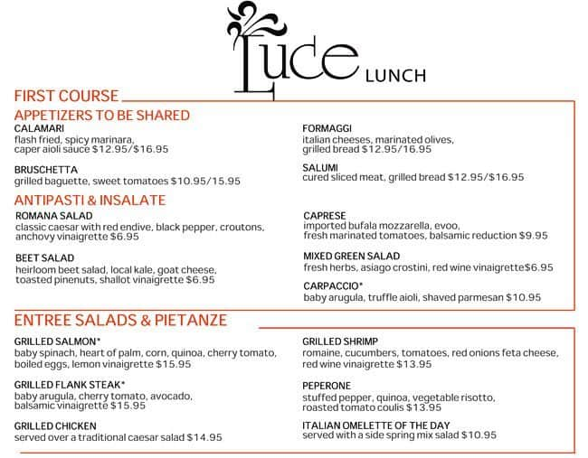 luce bar and kitchen menu