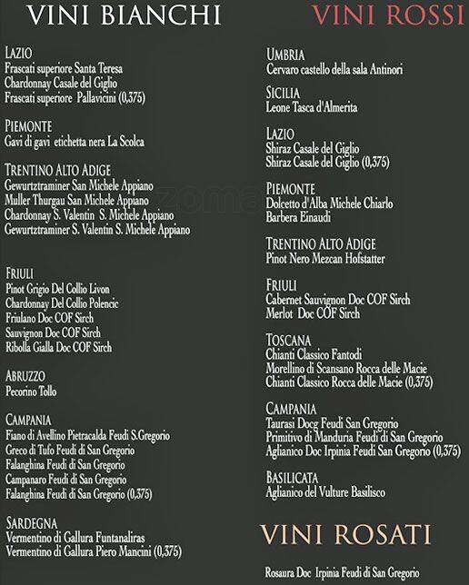 Menu di Uva di Roma 