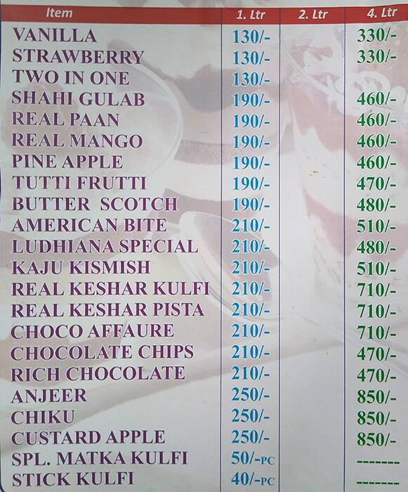 Menu at Iceberg, New Delhi