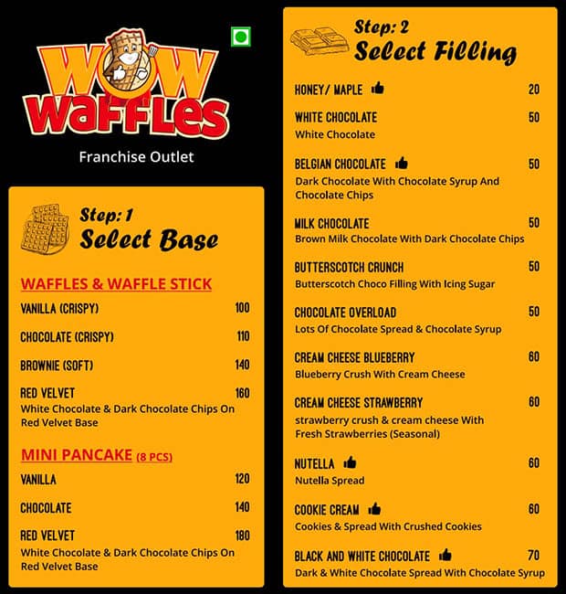 Menu of Wow Waffles, Kalawad Road, Rajkot