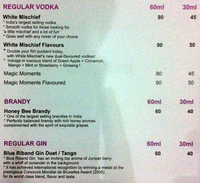 Menu at Oasis Bar, Guwahati, Opposite Stadium