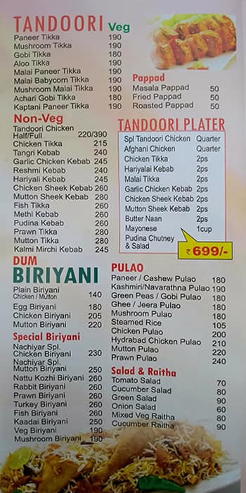 Menu at Nachiyar Authentic Chettinad Restaurant, Chennai