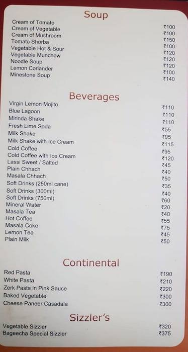 BAGEECHA Restaurant menu