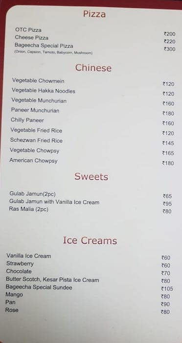 BAGEECHA Restaurant menu