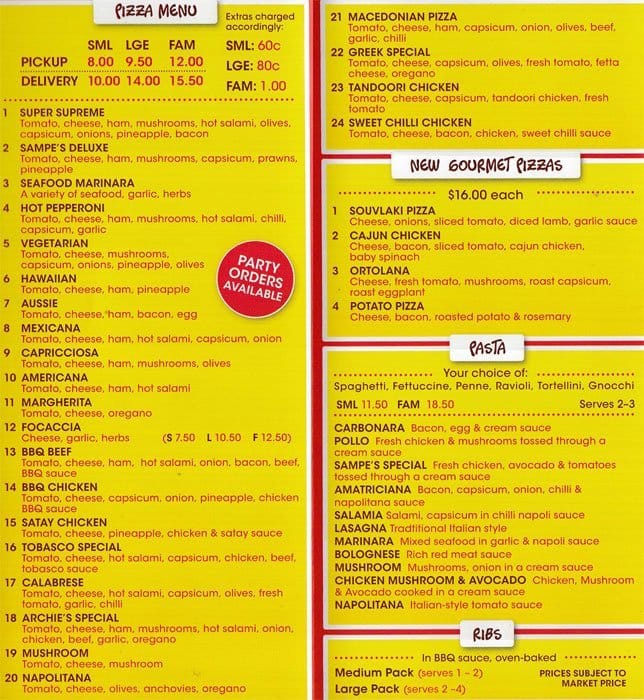 Sampe's Pizza Menu, Menu for Sampe's Pizza, Epping, Melbourne