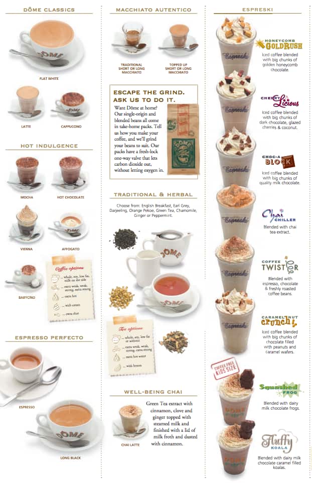 Menu at Dome cafe, Perth, shop 1 ground level/256 Adelaide Terrace