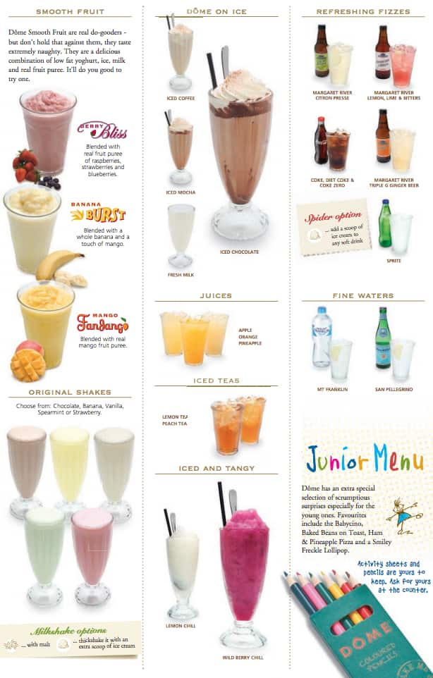 Menu at Dome cafe, Perth, shop 1 ground level/256 Adelaide Terrace