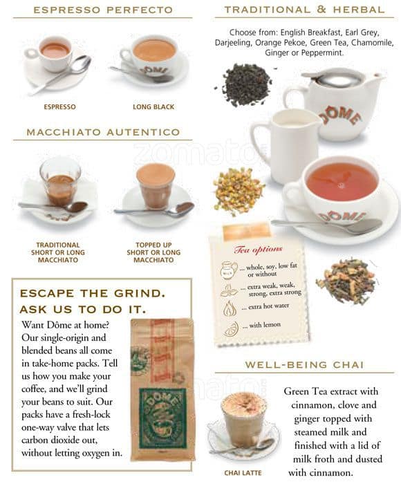 Menu at Dome cafe, Perth, shop 1 ground level/256 Adelaide Terrace