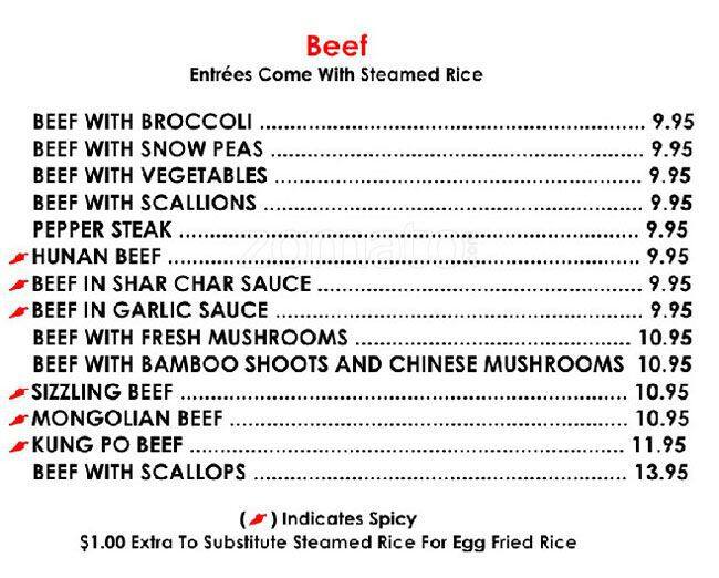 Bei Jing Chinese menu