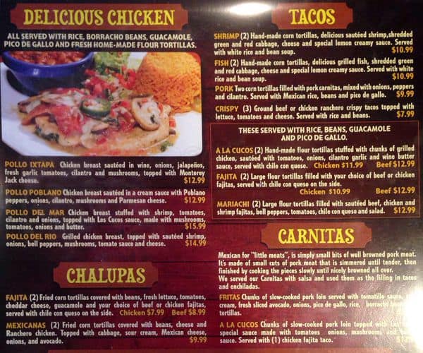 Menu at Los Cucos Mexican Cafe - Heights, Houston