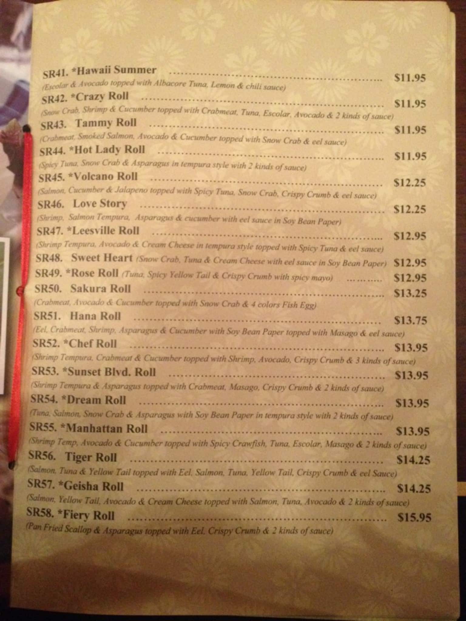 Hana Japanese Sushi Bar Grill Menu