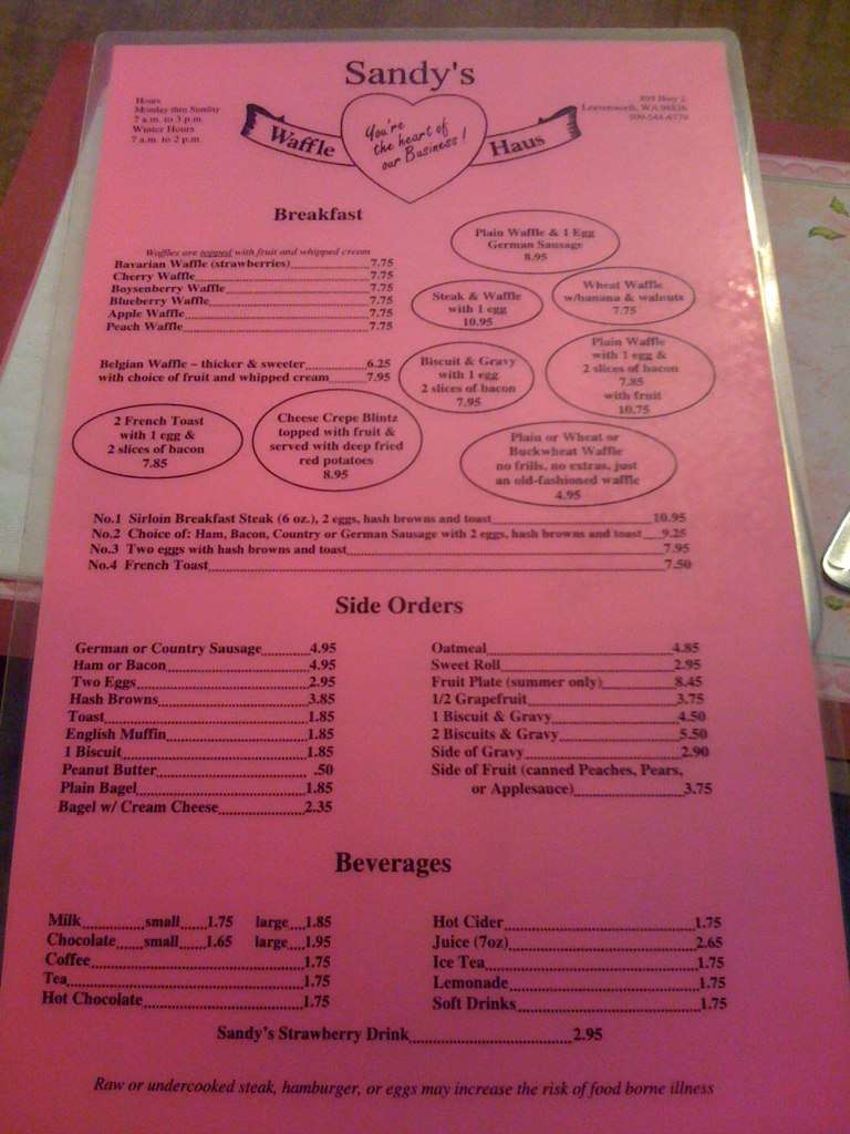 Sandy's Waffle & Dinner Haus Menu Urbanspoon/Zomato