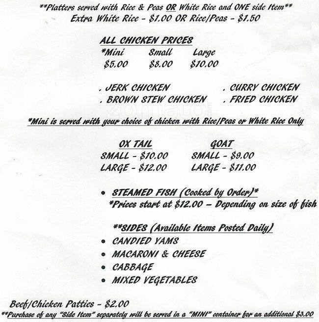 Menu at Taste of the Islands restaurant, Norristown