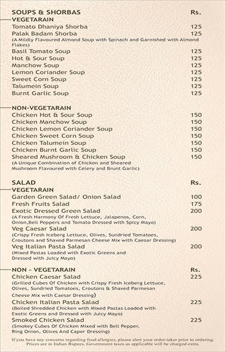 Menu of The Bizton, Golmuri, Jamshedpur