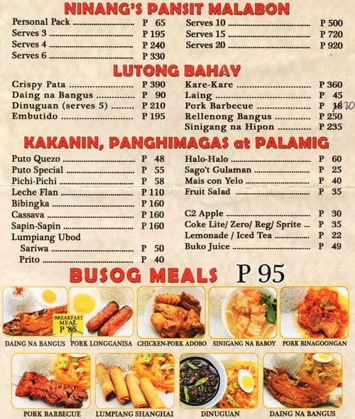 Ninang's Pansit Malabon Menu - Zomato Philippines