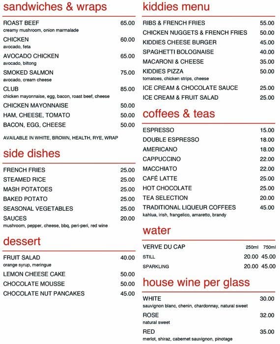 RGB Bar & Grill menu