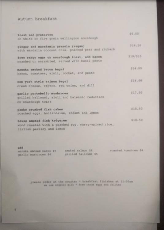 Menu at Revive Espresso cafe, Lower Hutt