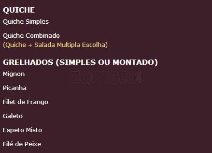 Filet e Folhas cardápio