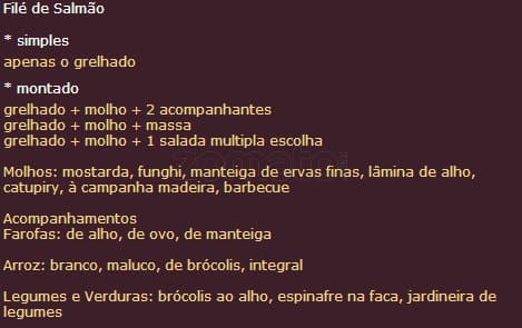 Filet e Folhas cardápio