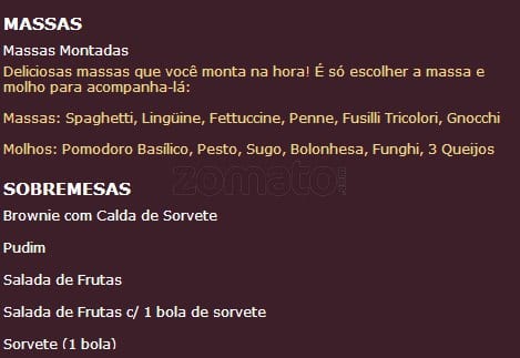 Filet e Folhas cardápio