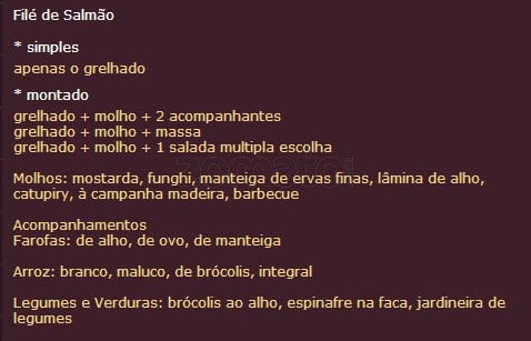 Filet e Folhas cardápio