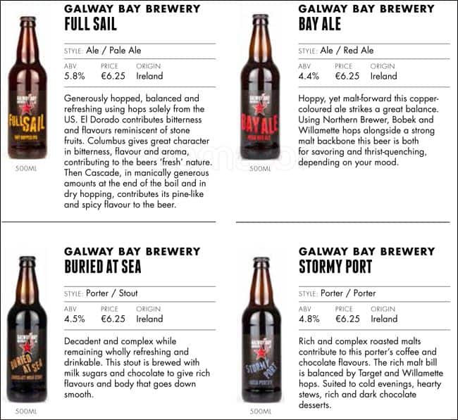 The Dark Horse Menu, Menu for The Dark Horse, Blackrock, Dublin