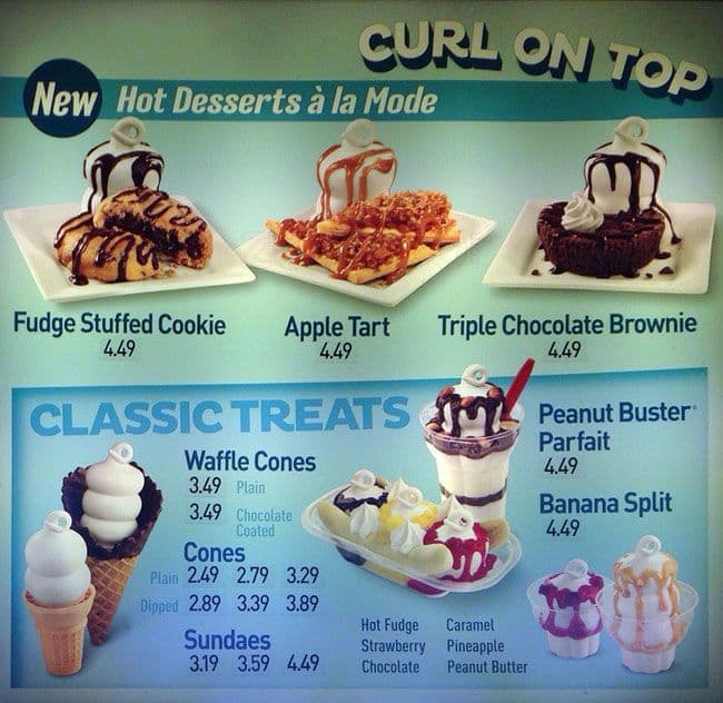 dairy queen ice cream menu