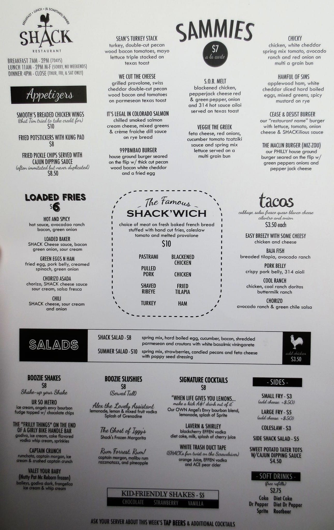The Shack Menu, Menu for The Shack, Ballwin/Valley Park, St. Louis
