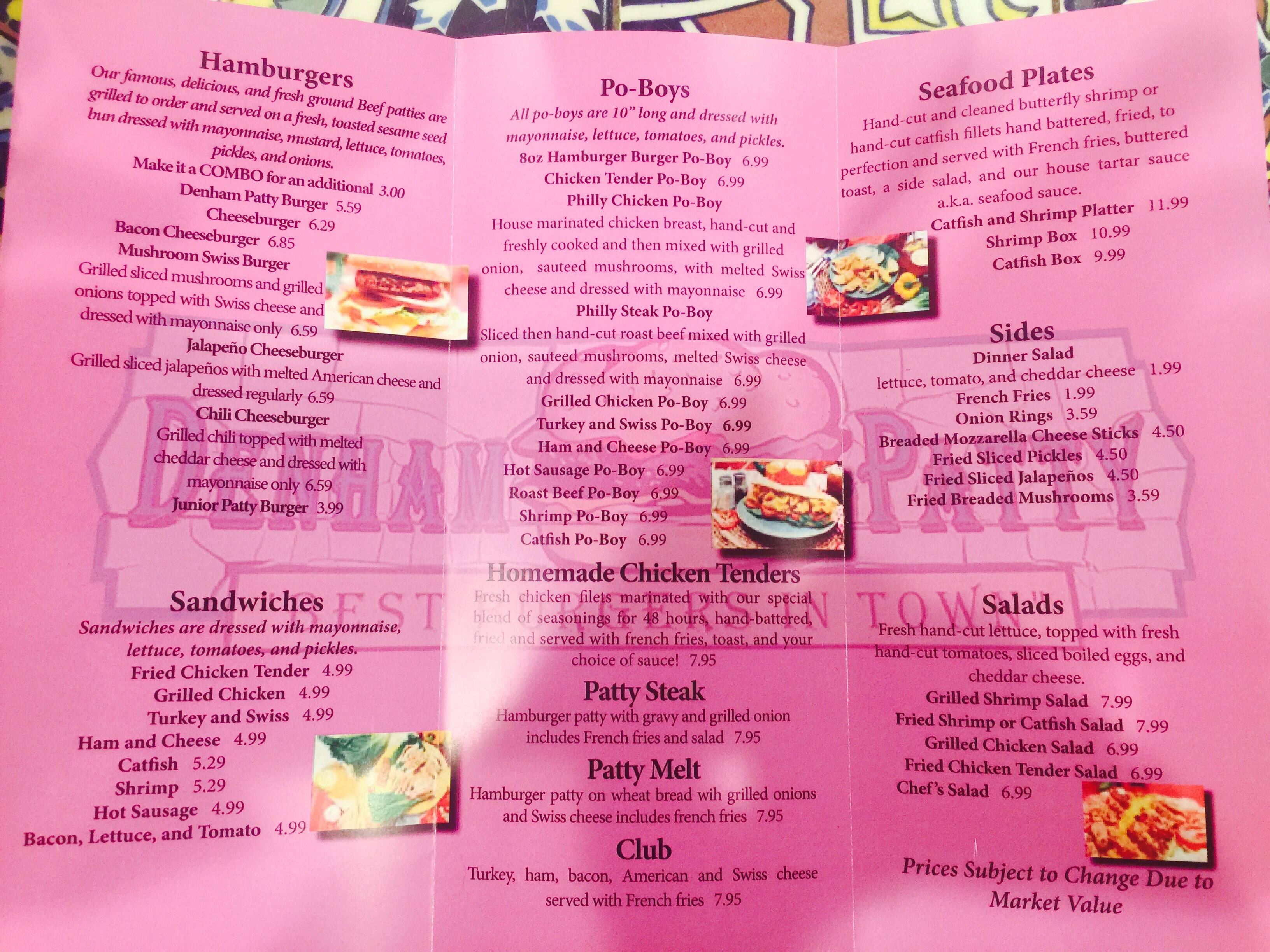 Denham Patty Menu, Menu untuk Denham Patty, Denham Springs, Baton Rouge