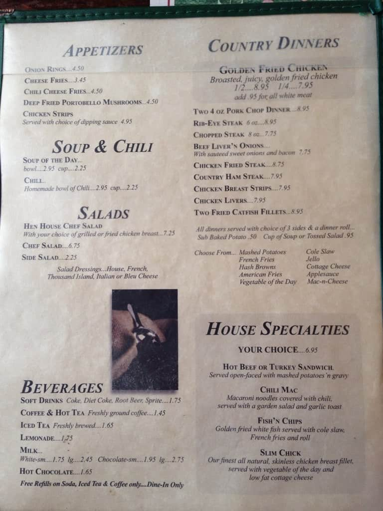 hippie hen house menu