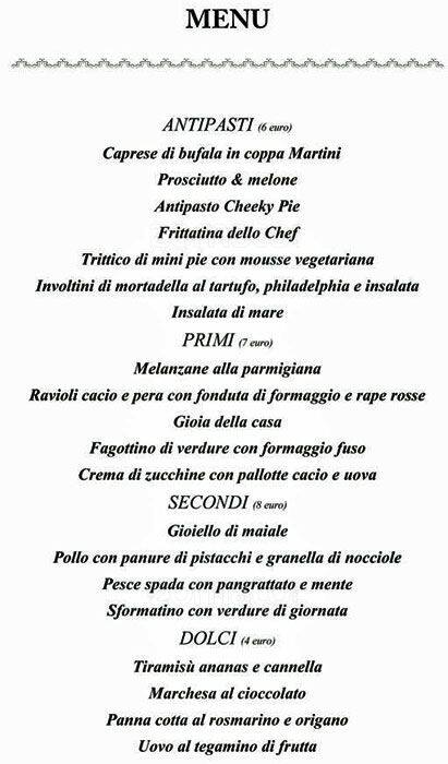 Menu di Cheeky Pie 