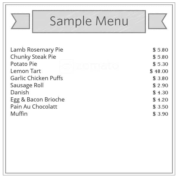 Menu at Kenrose Street Bakery (The Baker's Corner), Carina